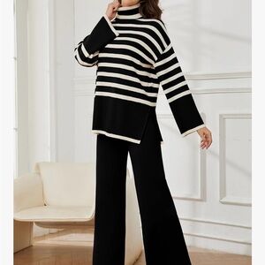 Elegant Black and White Striped Wide Leg Jumpsuit